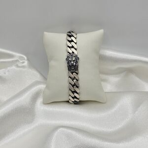Gunmetal Over Sterling Silver Lionhead Luxury Miami Cuban Bracelet